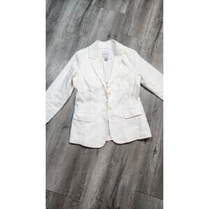 Tommy Bahama Women's White Blazer Button Front Pockets Mid-Length Jacket XS